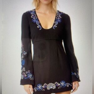 Free People Embroidered Long Sleeve Mini Dress